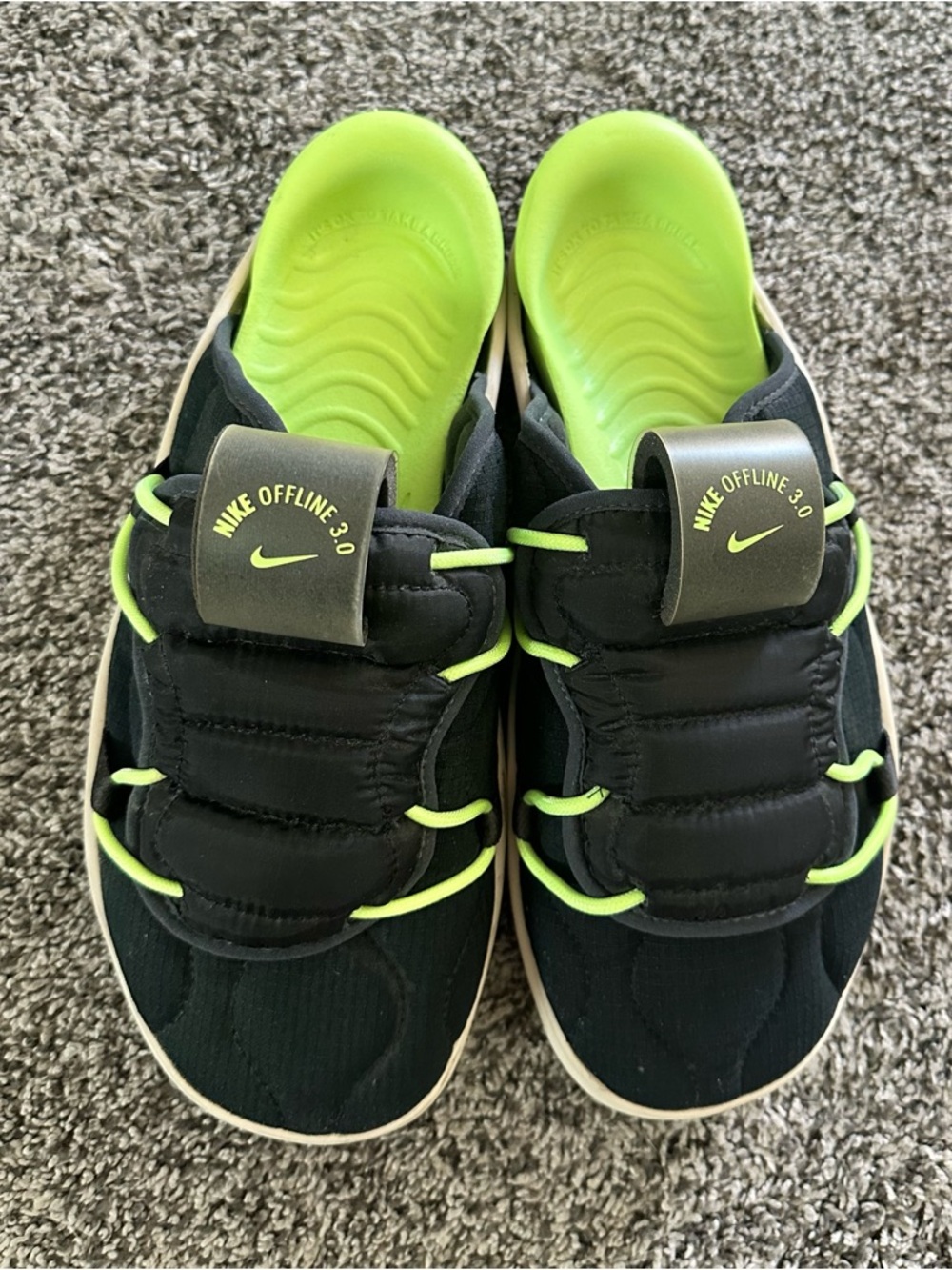 Nike Offline 3.0 Mules in the Black Ghost Green